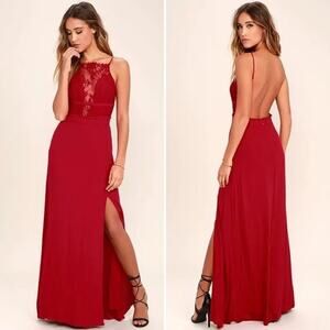 NBD Stephania Red Lace Sleeveless Backless Sheer Maxi Dress Slit Women's Size XS